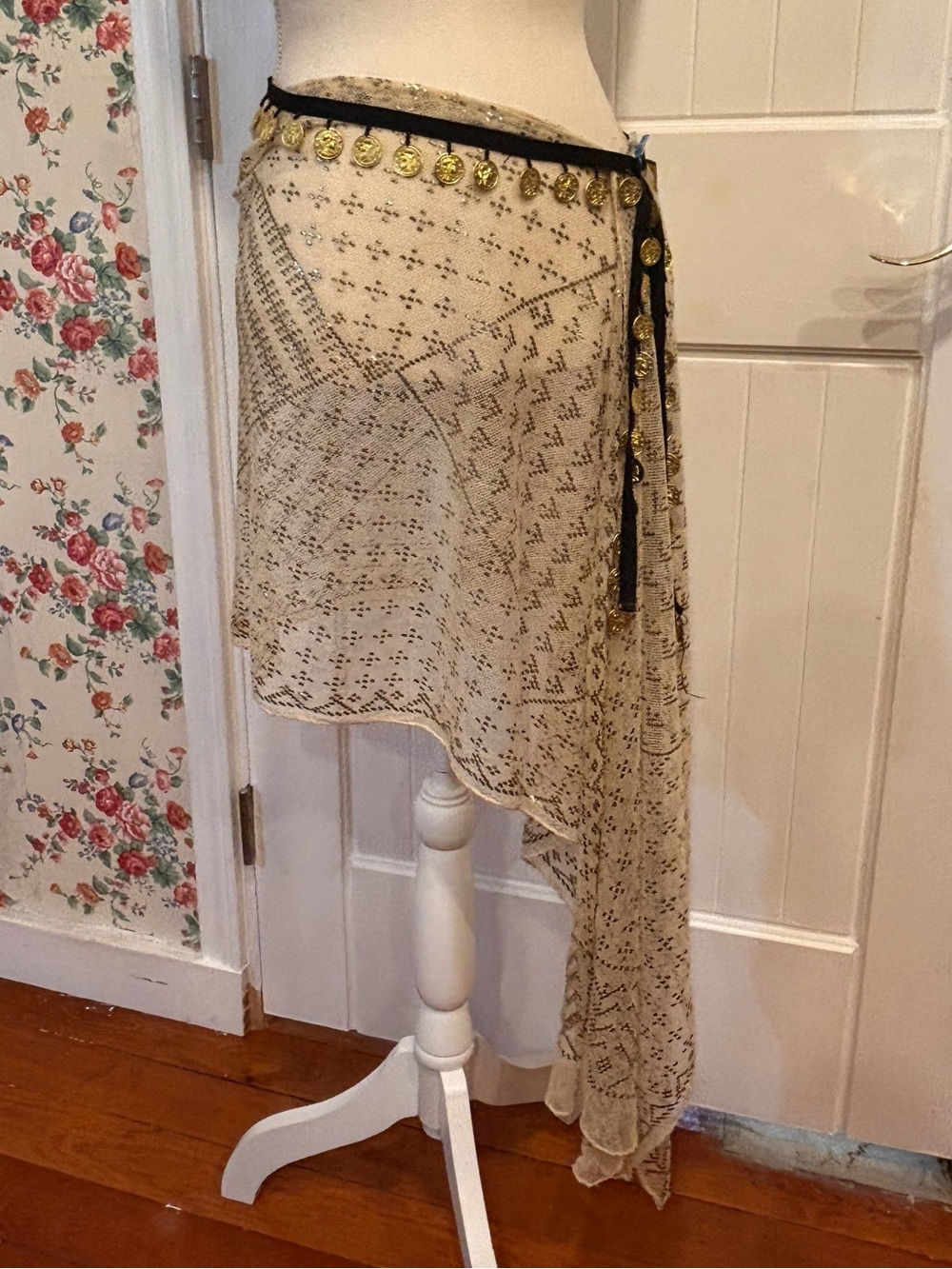 Fortune Teller Costume Set Metallic Mesh Wrap Coin Hip Belt Boho Ren Faire DIY